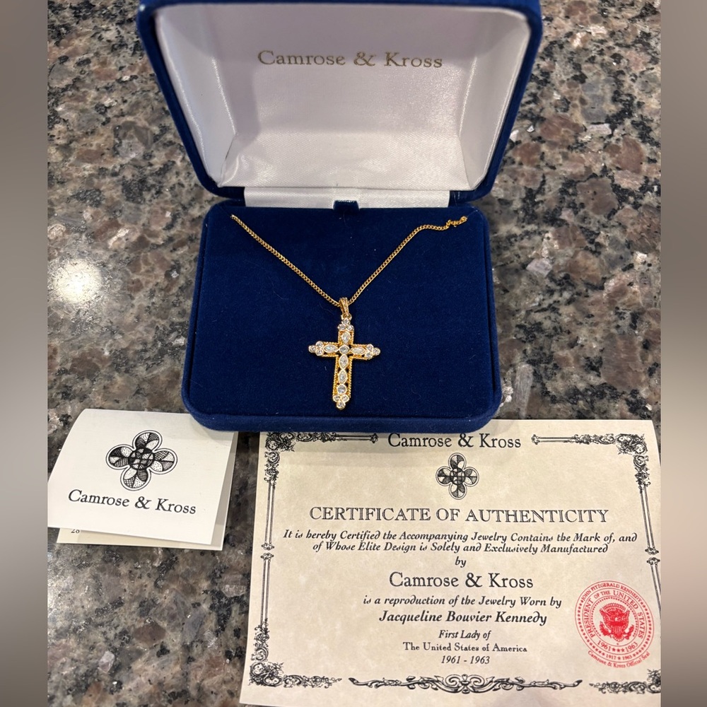 Camrose & Kross Gold Cross Pendant Necklace with Crystals - Gold